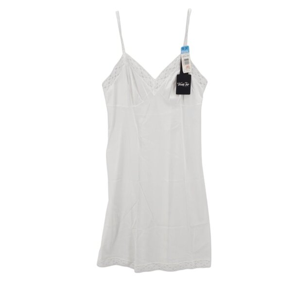 NWT VANITY FAIR White Slip Lace Trim Smooth Satiny Nylon VINTAGE Size 38 - 24" - Picture 1 of 7